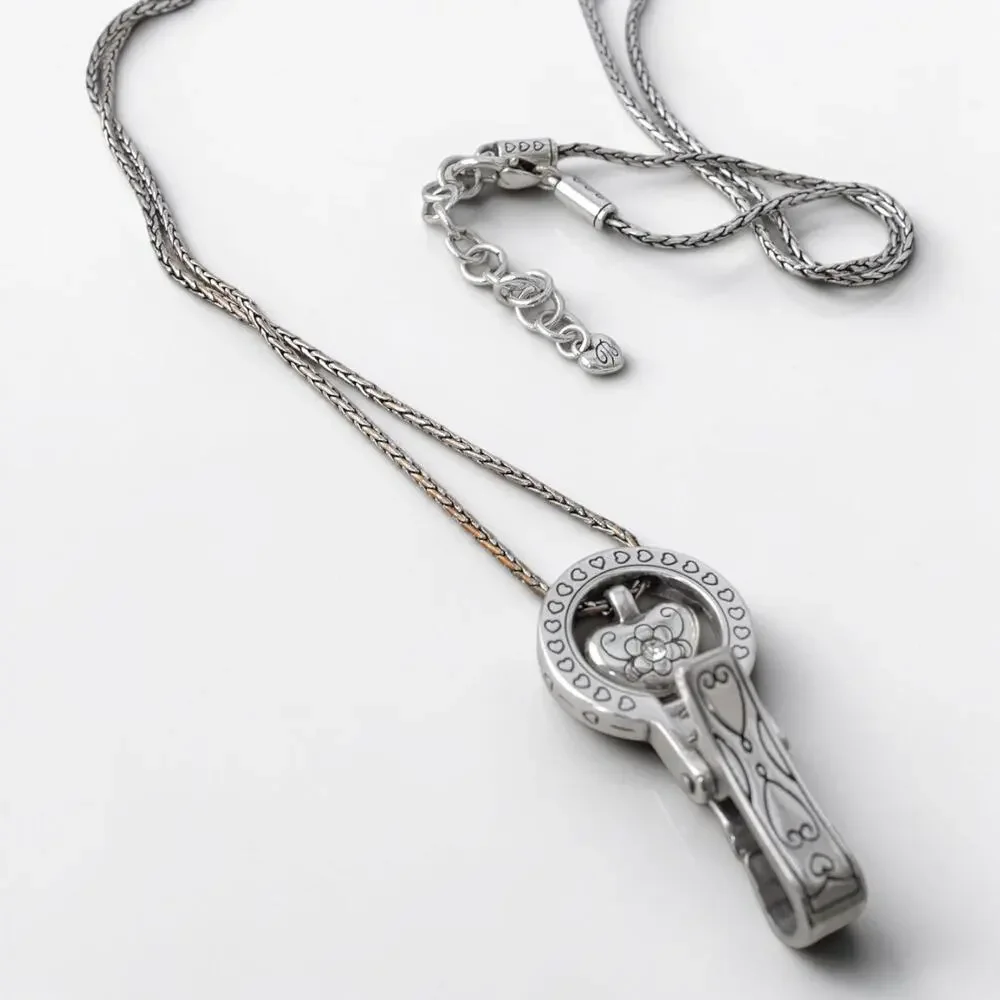 Brighton Lanyard Badge ID Holder Necklace Reversible Silver Heart Plated READ - Picture 2 of 6